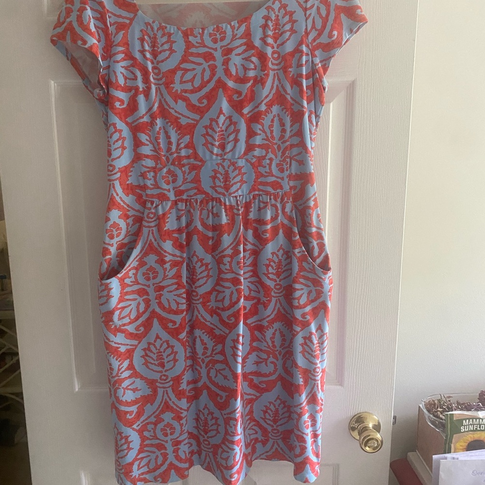 J. McLaughlin Vibrant Orange and Blue Patterned Dress